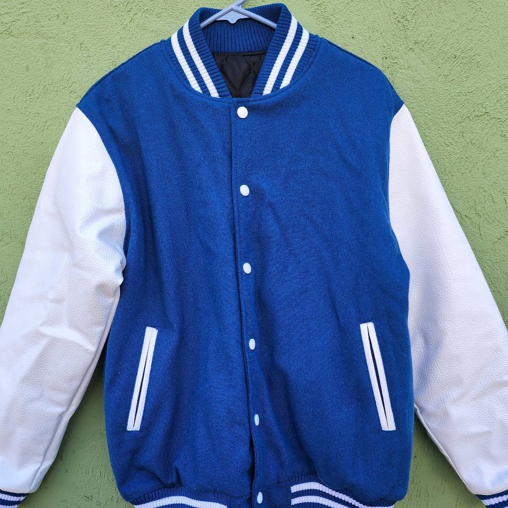 Blue White Casual Wear Bright Royal Varsity Jacket Size Large